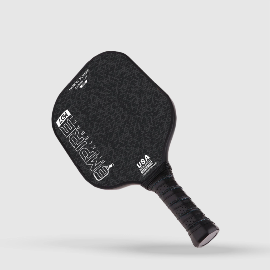 Black Empire Pickleball LCW paddle with textured carbon fiber face and wrapped grip, USA Pickleball approved.