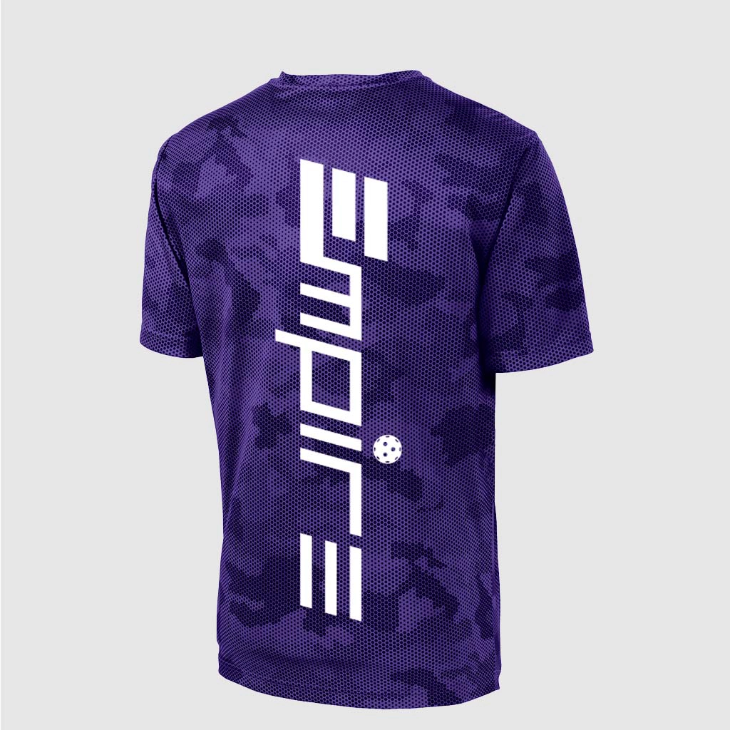 Purple Empire Pickleball shirt back with full logo