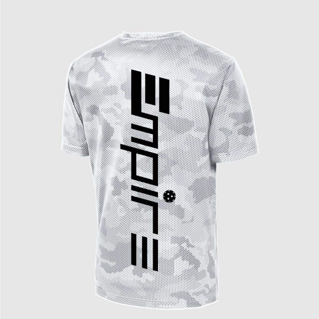 White Empire Pickleball shirt back with vertical branding